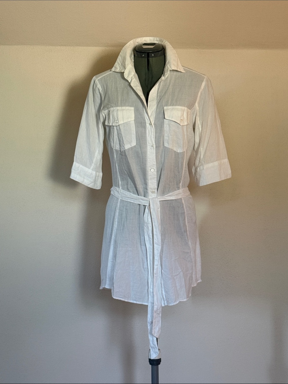 James Perse WHT Button-Up Belted Mini Tunic Swim Beach Cover-up XL/4 USA